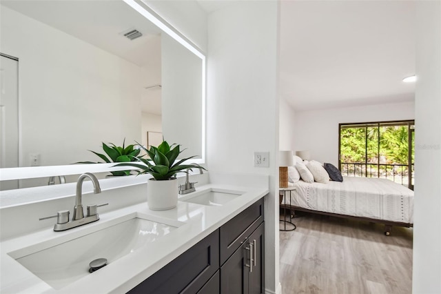 2953 Yucca Ct, Palm Harbor, FL 34684 - bathroom with connected bathroom, wood finished floors, and double vanity