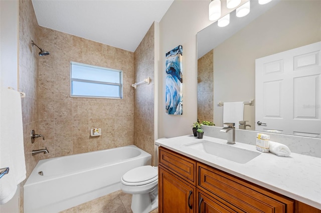 full bathroom with vanity, toilet, washtub / shower combination, and tile patterned flooring