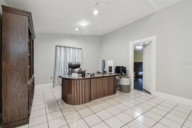 3238 Cullendale Dr, Tampa, FL 33618 - home office with light tile patterned flooring, ceiling fan, recessed lighting, baseboards, and visible vents