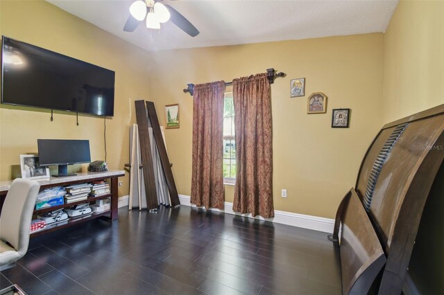 3238 Cullendale Dr, Tampa, FL 33618 - office area with baseboards, ceiling fan, and wood finished floors