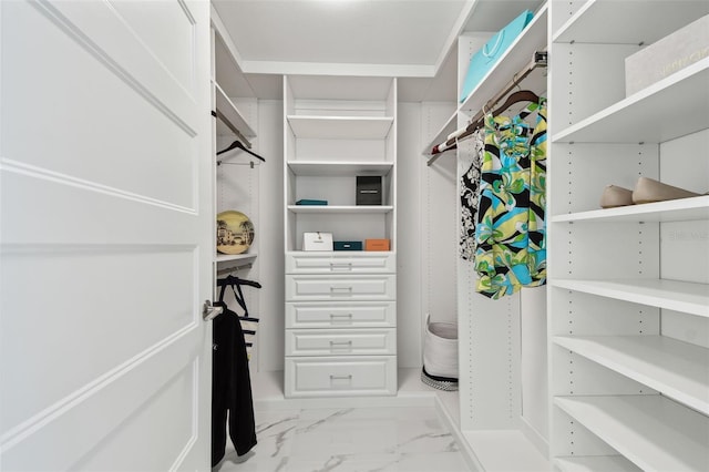 spacious closet featuring marble finish floor