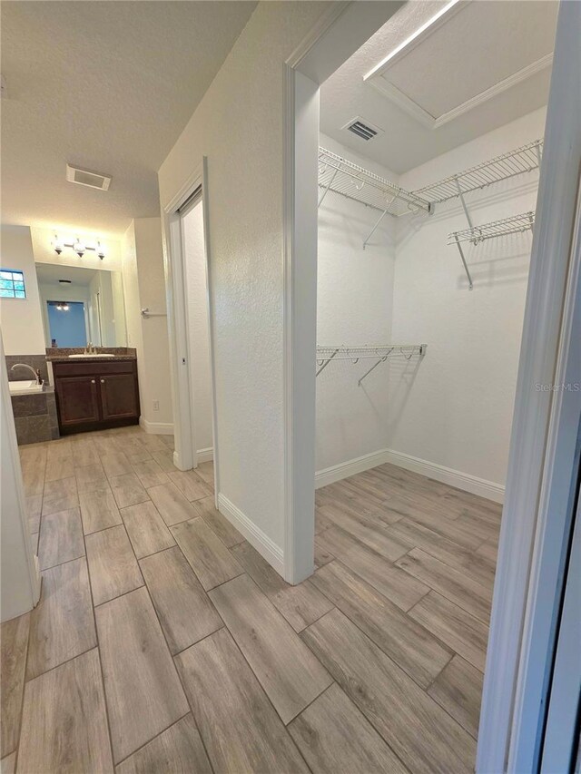 11240 Marvelwood, Brooksville, FL 34614 - walk in closet featuring light wood-type flooring, visible vents, and a sink