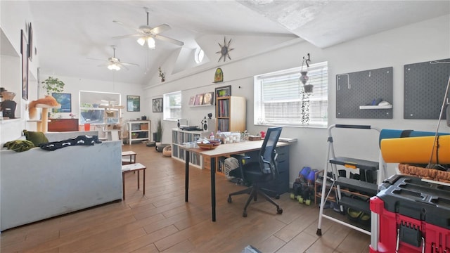 6325 9th Ave S, Gulfport, FL 33707 - home office with ceiling fan, wood finished floors, and lofted ceiling