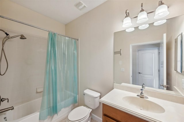 12831 White Bluff Rd, Hudson, FL 34669 - full bathroom with shower / bath combo with shower curtain, toilet, vanity, and baseboards
