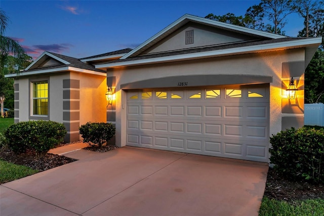 12831 White Bluff Rd, Hudson, FL 34669 - ranch-style house with stucco siding, a garage, driveway, and roof with shingles