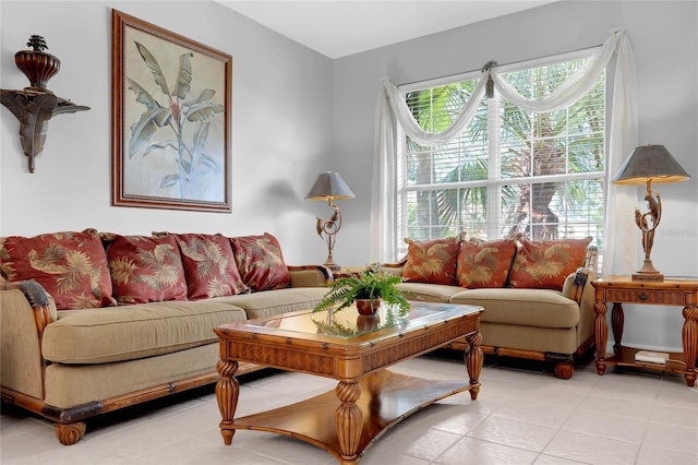 living room featuring light tile patterned floors