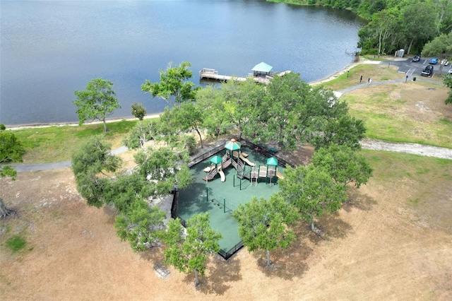 drone / aerial view featuring a water view