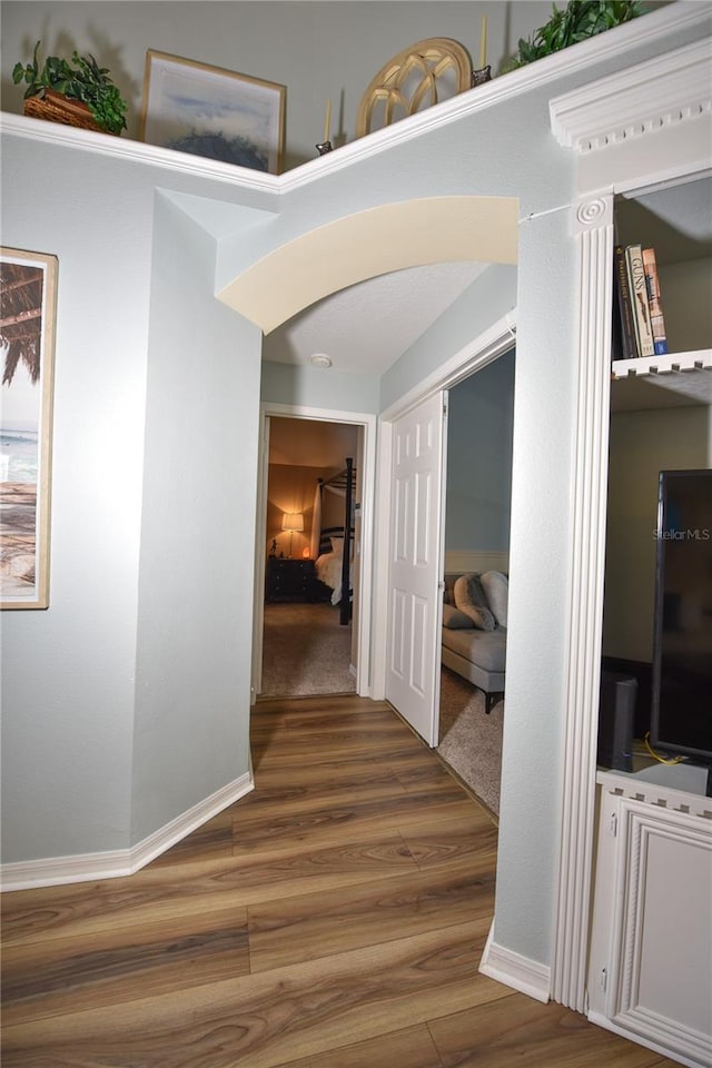 2604 Clareside Dr, Valrico, FL 33596 - hall with wood finished floors and baseboards