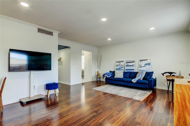 1115 Rue Des Chateaux Unit 2B, South Pasadena, FL 33707 - living area with crown molding, recessed lighting, wood finished floors, and visible vents