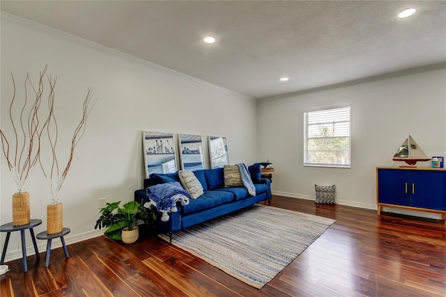 1115 Rue Des Chateaux Unit 2B, South Pasadena, FL 33707 - living area with baseboards, ornamental molding, recessed lighting, and wood finished floors
