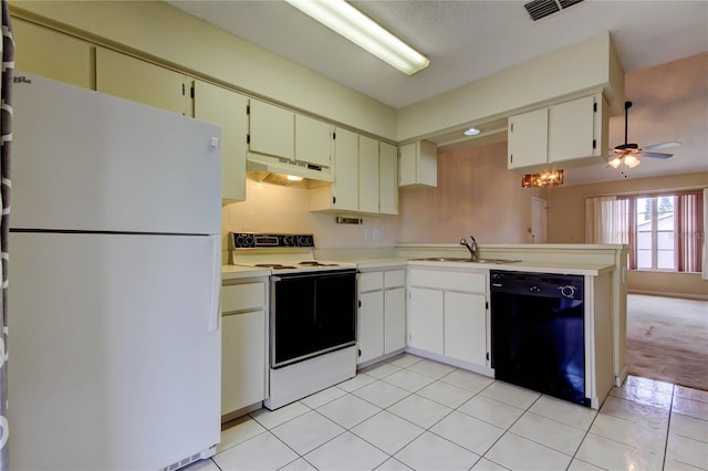 6428 Gloria Dr Unit 21, New Port Richey, FL 34653 - kitchen with a ceiling fan, visible vents, a sink, under cabinet range hood, and white appliances