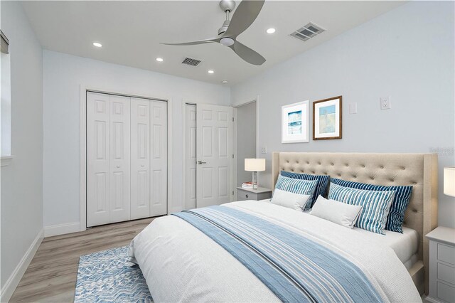 1152 Jackmar Rd, Dunedin, FL 34698 - bedroom featuring light wood-style flooring, recessed lighting, baseboards, and ceiling fan