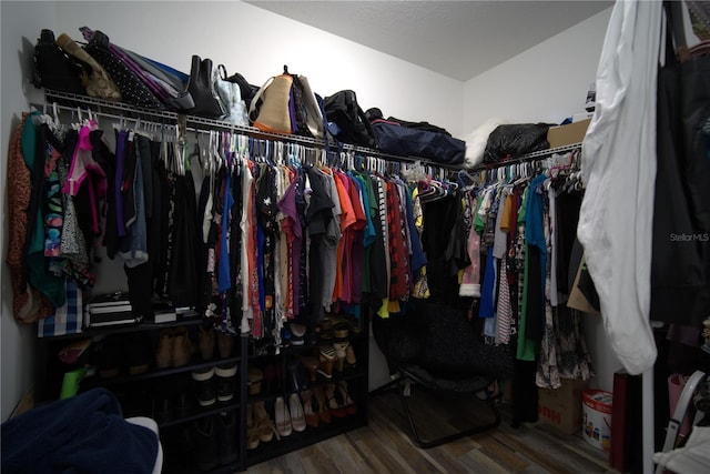 walk in closet featuring wood finished floors
