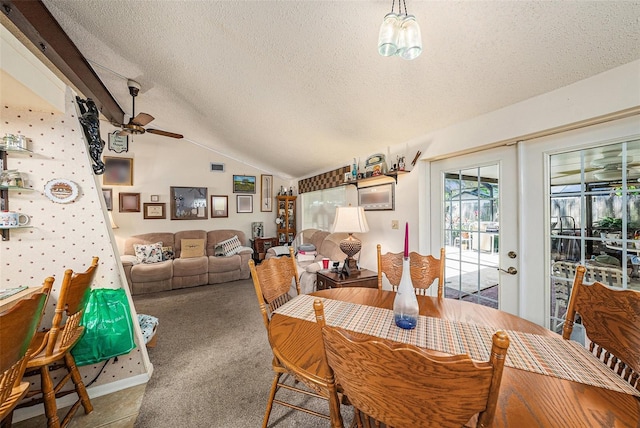616 Highview Cir S, Brandon, FL 33510 - dining space with a ceiling fan, a textured ceiling, and vaulted ceiling