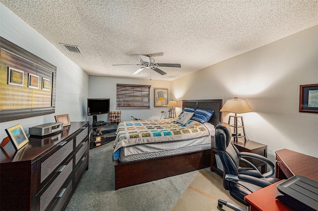 616 Highview Cir S, Brandon, FL 33510 - carpeted bedroom featuring a desk, ceiling fan, and a textured ceiling