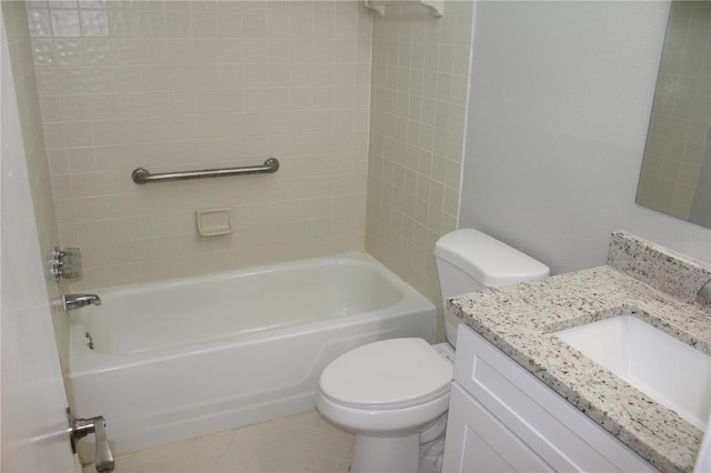 full bath with toilet,  shower combination, and vanity