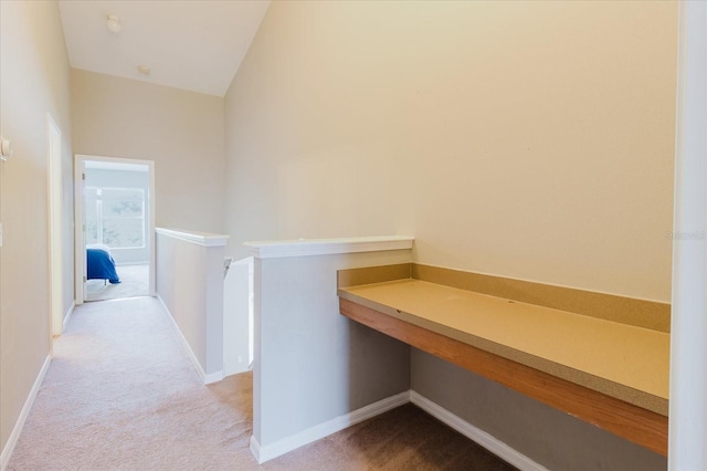 6260 Olivedale Dr, Riverview, FL 33578 - hall with an upstairs landing, carpet, baseboards, and an office area