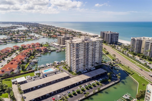 aerial view with a water view and a city view