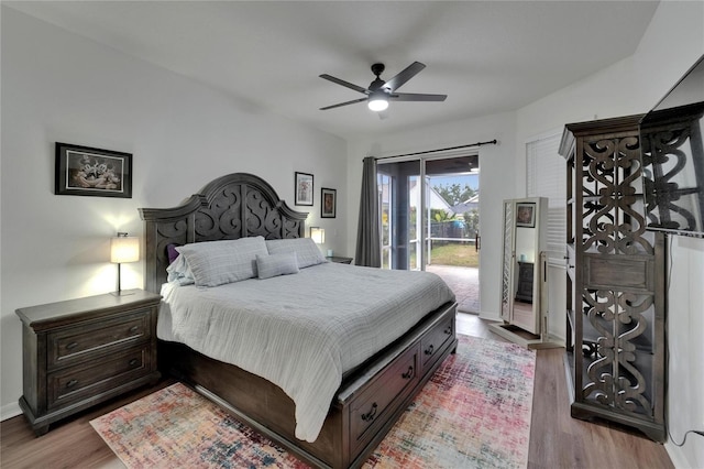 16516 Bridgewalk Dr, Lithia, FL 33547 - bedroom featuring access to outside, wood finished floors, and ceiling fan