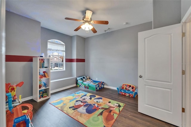 16516 Bridgewalk Dr, Lithia, FL 33547 - playroom with a ceiling fan, baseboards, and wood finished floors