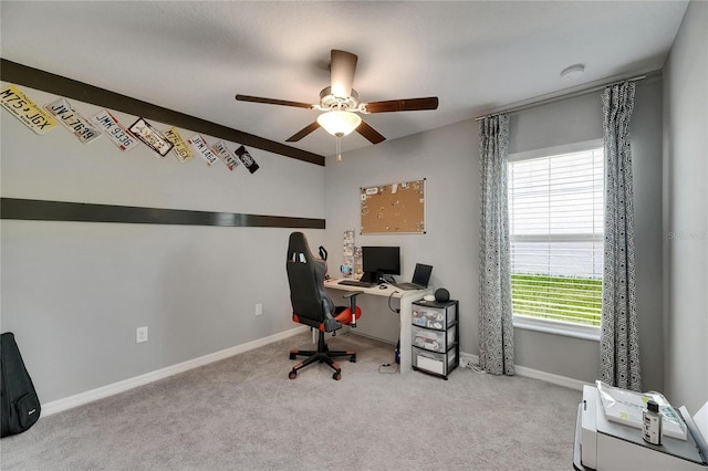 11707 Sunburst Marble Rd, Riverview, FL 33579 - office with ceiling fan, carpet flooring, and baseboards