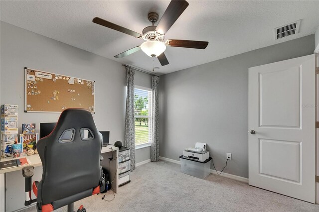 11707 Sunburst Marble Rd, Riverview, FL 33579 - carpeted office featuring ceiling fan, baseboards, and a textured ceiling