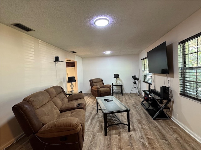 1703 N Taylor Rd, Brandon, FL 33510 - living room featuring wood finished floors, plenty of natural light, a textured ceiling, and visible vents