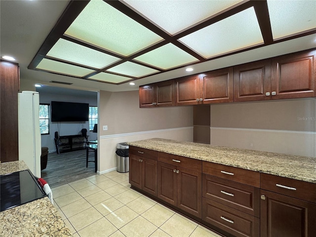 1703 N Taylor Rd, Brandon, FL 33510 - kitchen featuring visible vents, stove, light tile patterned floors, freestanding refrigerator, and recessed lighting