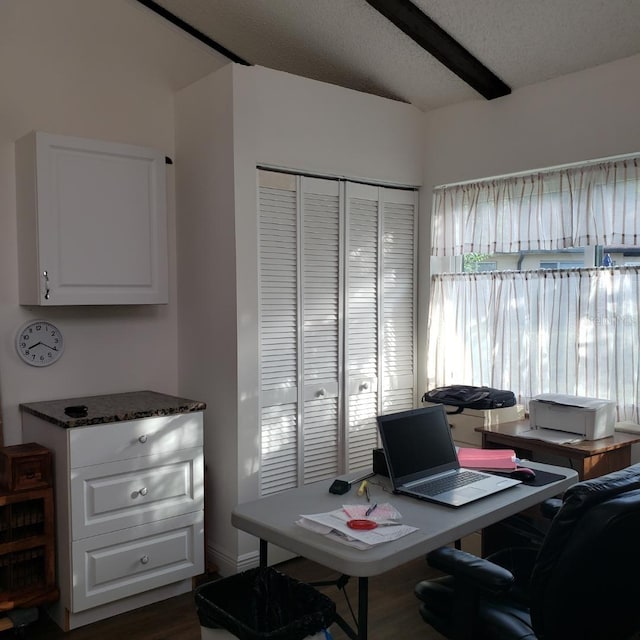 office area with dark wood-style flooring