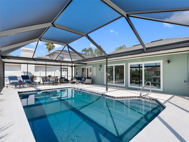 6604 Dolphin Cove Dr, Apollo Beach, FL 33572 - swimming pool featuring a patio area, a lanai, and an outdoor living space