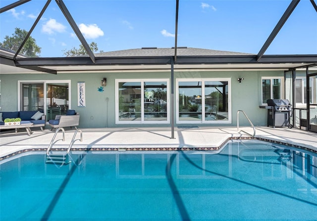6604 Dolphin Cove Dr, Apollo Beach, FL 33572 - swimming pool featuring a grill, a lanai, and a patio area