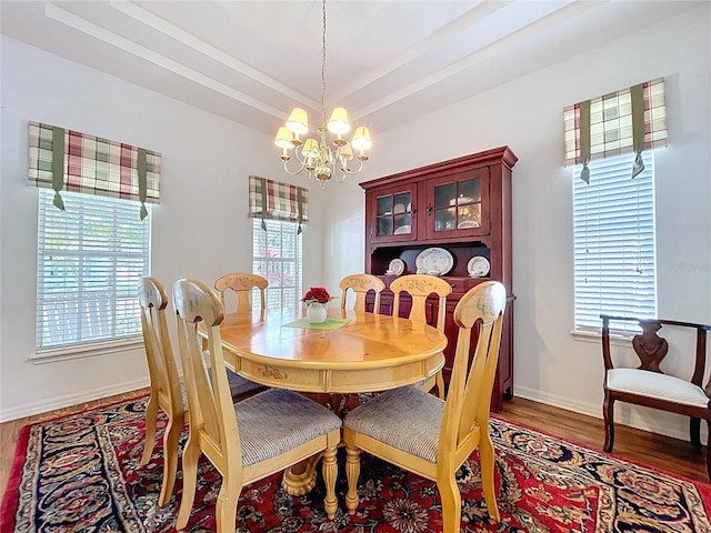 10309 Marchmont Ct, Tampa, FL 33626 - dining room featuring a chandelier, wood finished floors, plenty of natural light, and baseboards