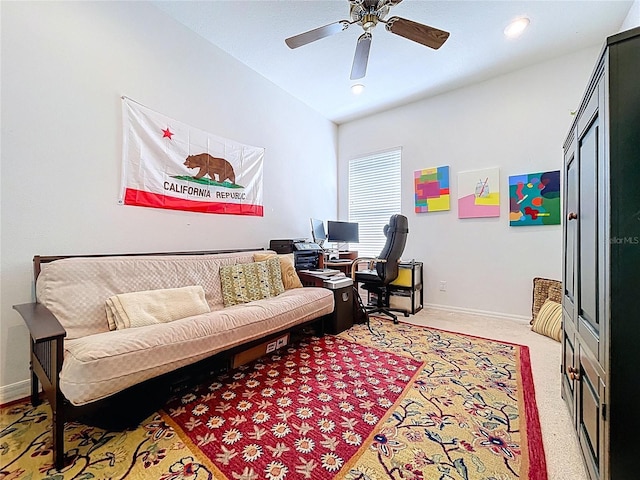 10309 Marchmont Ct, Tampa, FL 33626 - office area with a ceiling fan, baseboards, recessed lighting, and carpet
