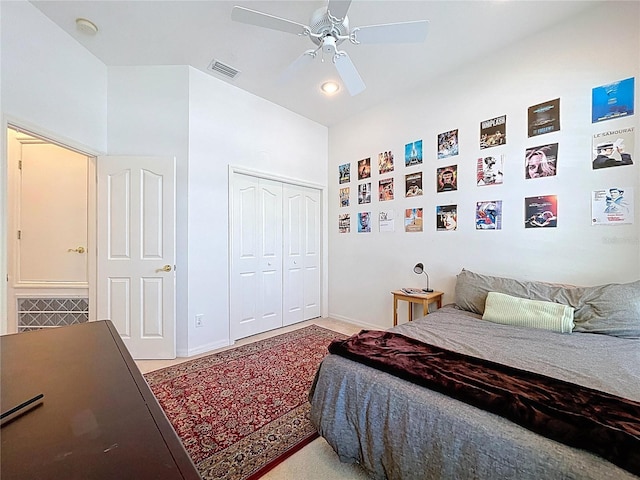 10309 Marchmont Ct, Tampa, FL 33626 - bedroom with a closet, a ceiling fan, baseboards, recessed lighting, and carpet floors