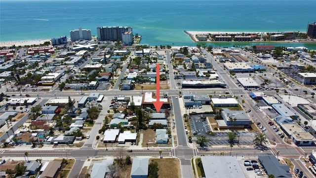 aerial view with a water view and a city view