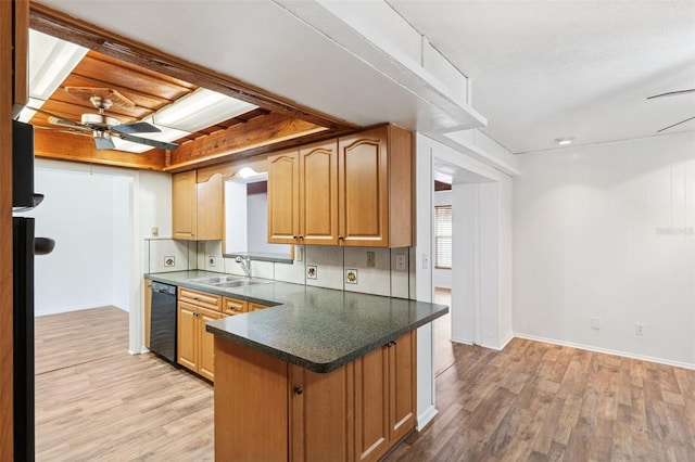 6365 32nd Ave N, Saint Petersburg, FL 33710 - kitchen featuring a sink, ceiling fan, dishwasher, light wood finished floors, and baseboards