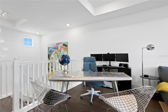 home office with recessed lighting and wood finished floors