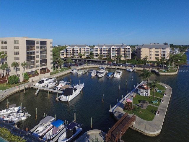 view of water feature with a boat dock