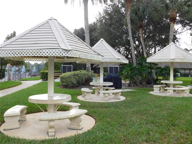 view of green lawn featuring a gazebo
