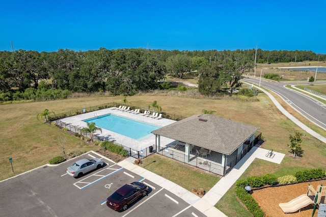 aerial view of a pool