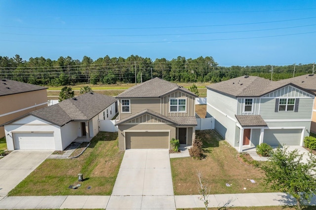 view of front facade featuring concrete driveway, a garage, and stucco siding