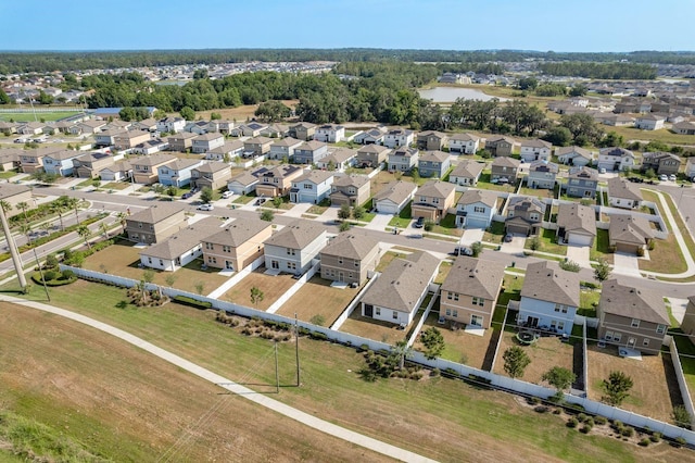 aerial perspective of suburban area with a nearby body of water