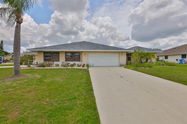 1915 W Del Webb Blvd, Sun City Center, FL 33573 - ranch-style house featuring a garage, driveway, stucco siding, and a front yard