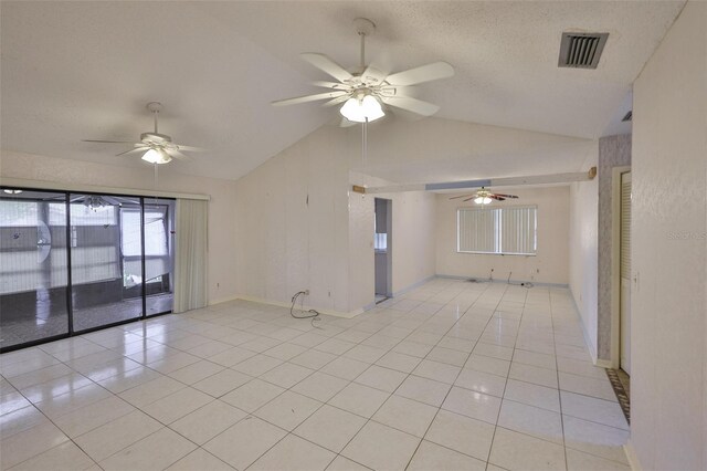 1915 W Del Webb Blvd, Sun City Center, FL 33573 - unfurnished room featuring vaulted ceiling, light tile patterned floors, a ceiling fan, and baseboards