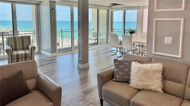 1390 Gulf Blvd Unit Ph-5, Clearwater, FL 33767 - living area with wood finished floors, a water view, and baseboards