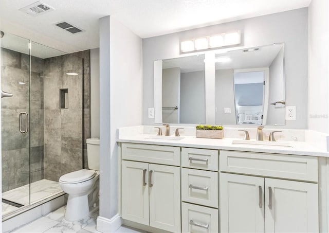 1390 Gulf Blvd Unit Ph-5, Clearwater, FL 33767 - full bath featuring marble finish floors, toilet, a stall shower, and double vanity