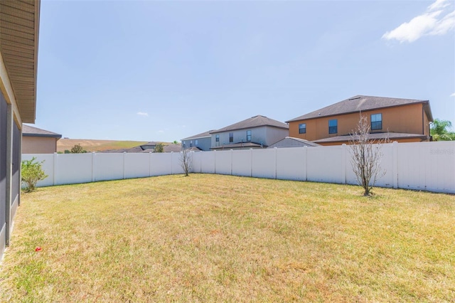 view of yard with a fenced backyard