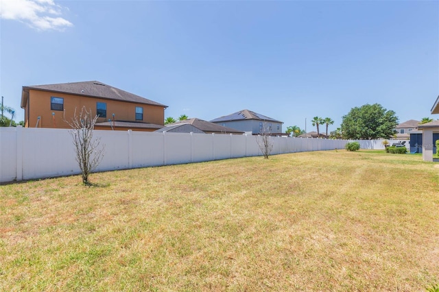 view of yard with a fenced backyard