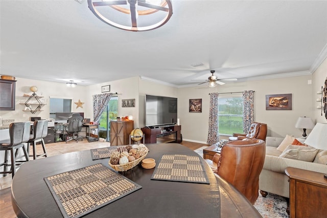 11871 Crestridge Loop, Trinity, FL 34655 - dining space with crown molding and a ceiling fan