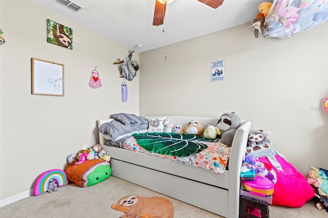 11871 Crestridge Loop, Trinity, FL 34655 - carpeted bedroom with baseboards, a ceiling fan, and visible vents